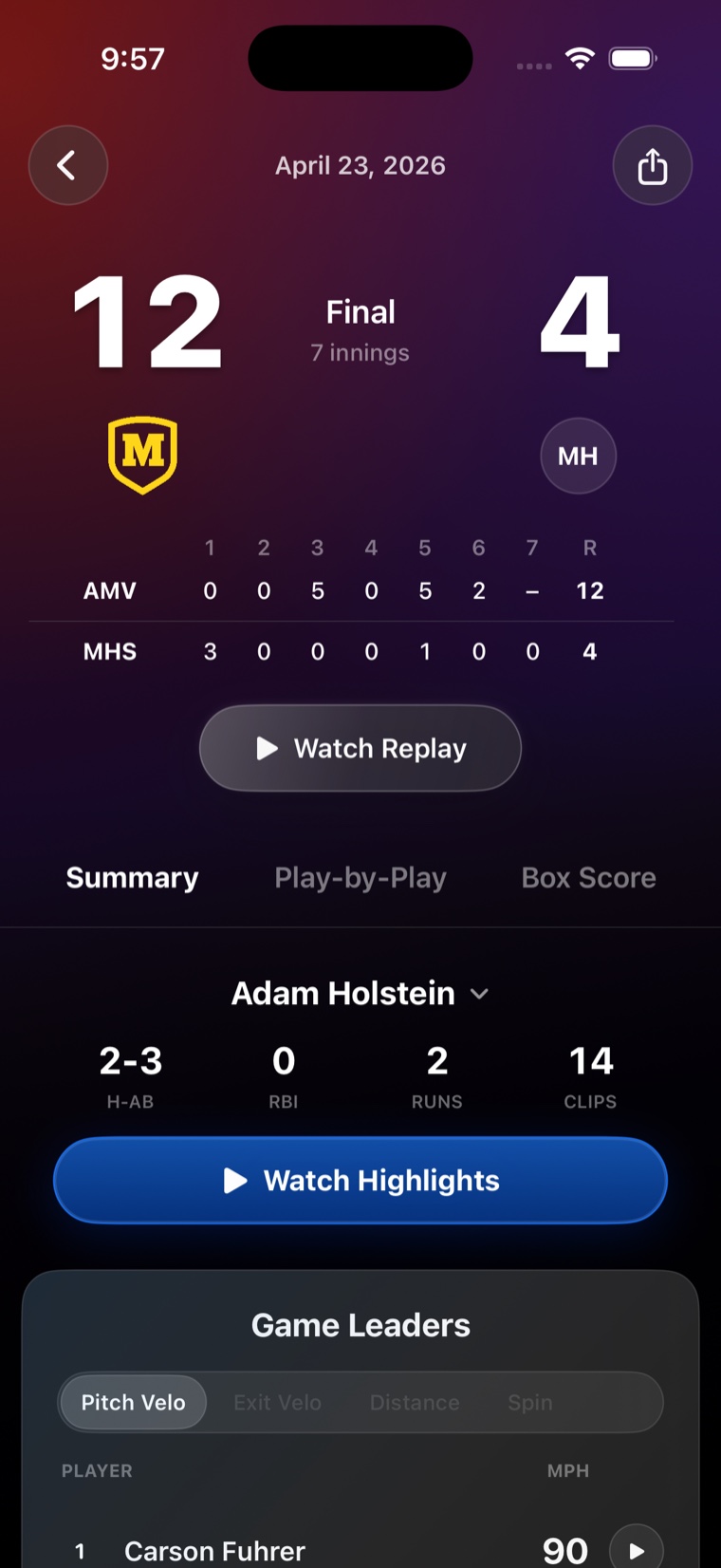 Multi-angle game clips in the AWRE Sports App